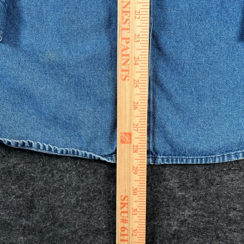 VTG Tantrums Shirt Womens Medium Blue Denim Cotton Christmas Embroidered - Picture 2 of 6